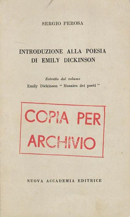 Introduzione alla poesia di Emily Dickinson. Estratto - Sergio Perosa - copertina