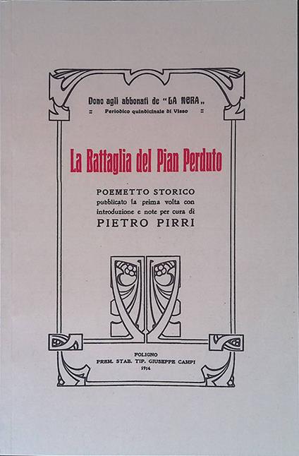 La Battaglia del pian Perduto. Poemetto storico - Pietro Pirri - copertina