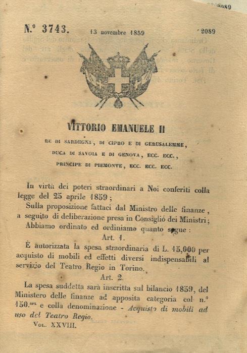 Regio Decreto con cui si autorizza l'acquisto di mobili ed ...