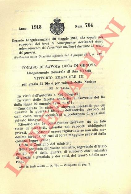 Decreto Luogotenenziale che regola nei rapporti dei terzi le
