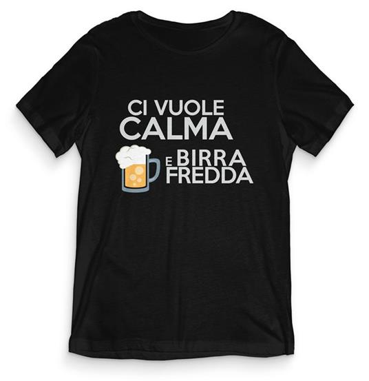 T-Shirt Uomo Nera Tee115 Tg S Ci Vuole Calma E Birra Fredda