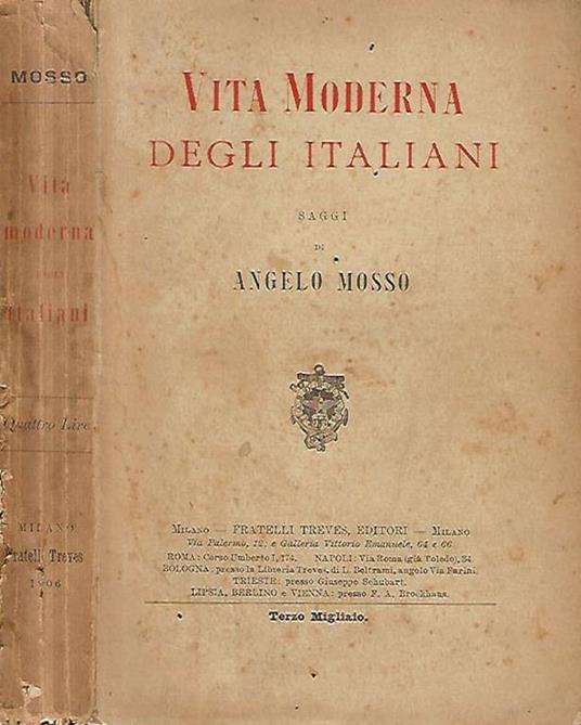 Vita moderna degli Italiani - Angelo Mosso - Libro Usato - Treves - | IBS