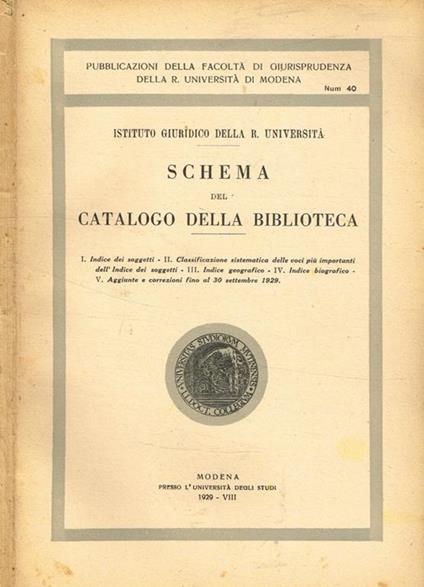 Schema del catalogo della biblioteca - copertina