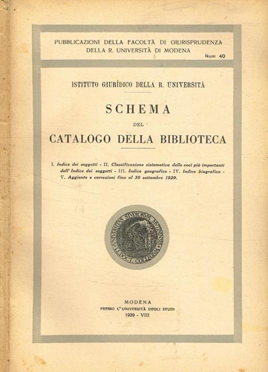 Schema del catalogo della biblioteca - copertina