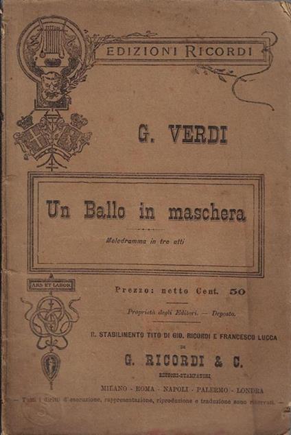 Un ballo in maschera - Giuseppe Verdi - copertina