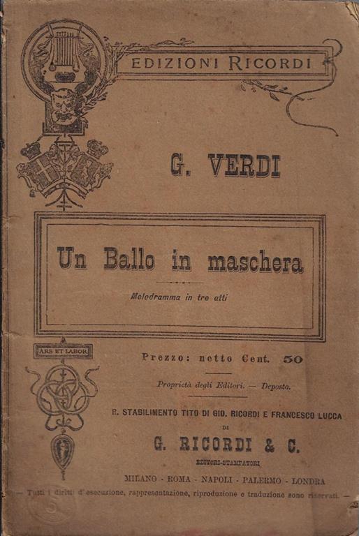 Un ballo in maschera - Giuseppe Verdi - copertina