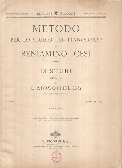 Metodo per lo studio del pianoforte - Beniamino Cesi - copertina