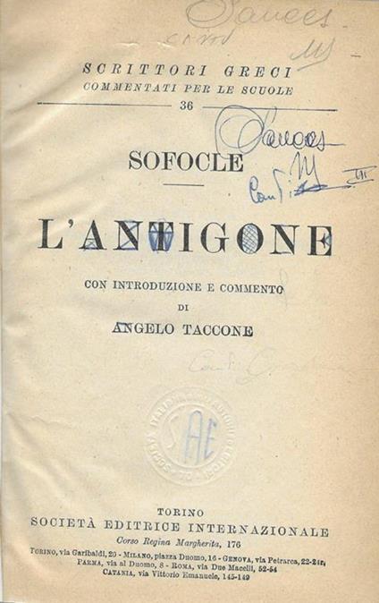 L' Antigone - Sofocle - copertina