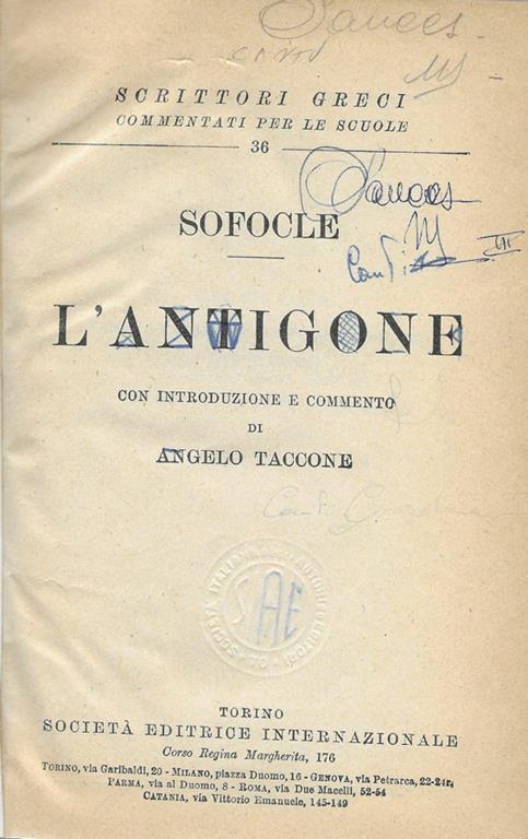 L' Antigone - Sofocle - copertina