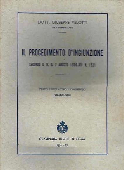 Il procedimento d'ingiunzione - copertina