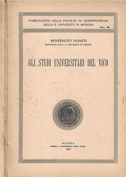 Gli studi universitari del Vico - Benvenuto Donati - copertina