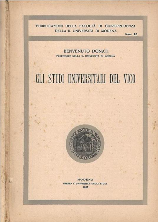 Gli studi universitari del Vico - Benvenuto Donati - copertina