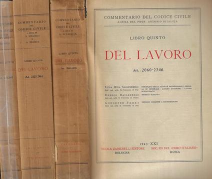 Del Lavoro Art. 2060-2346- Art. 2325-2461-Art. 2555-2642 (3 vol.) - copertina