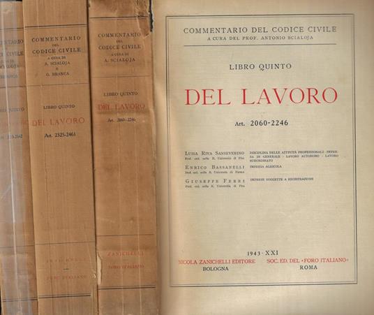 Del Lavoro Art. 2060-2346- Art. 2325-2461-Art. 2555-2642 (3 vol.) - copertina