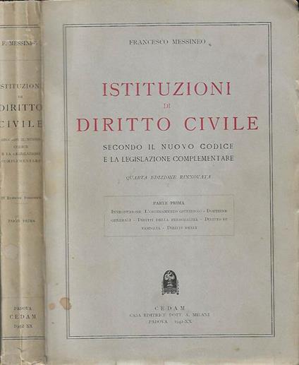 Istituzioni di Diritto Civile – Parte prima - Francesco Messineo - copertina