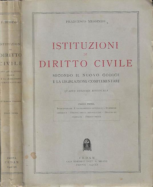Istituzioni di Diritto Civile – Parte prima - Francesco Messineo - copertina