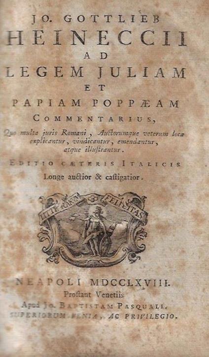Ad legem Juliam et Papiam Poppaeam Commentarius, prima parte - Johann Gottlieb Heinecke - copertina
