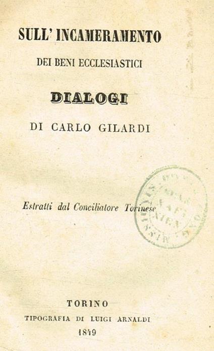 Sull'incameramento dei beni ecclesiastici - copertina
