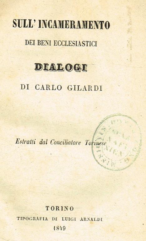 Sull'incameramento dei beni ecclesiastici - copertina