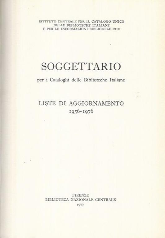 Soggettario per i Cataloghi delle Biblioteche Italiane - copertina