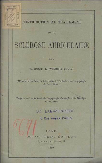 Contribution au traitement de la sclerose auriculaire - copertina