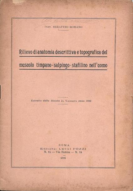 Rilievo di anatomia descrittiva e topografica del muscolo timpano-salpingo-stafilino nell'uomo - copertina