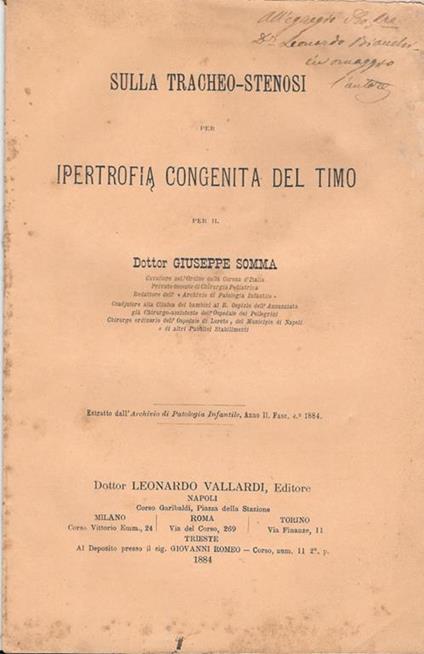 Sulla tracheo-stenosi per ipertrofia congenita del timo - copertina