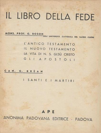 Il libro della fede - Giustino Boson - copertina
