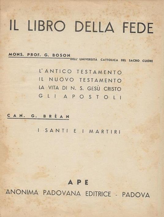 Il libro della fede - Giustino Boson - copertina