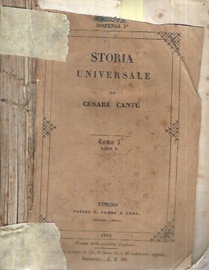 Storia Universale - Anno 1844 - Tomo I Parte I - Cesare Cantù - copertina
