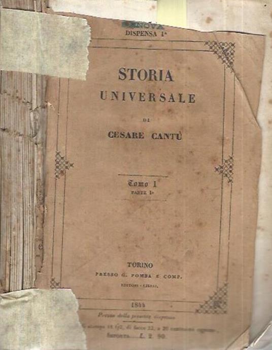 Storia Universale - Anno 1844 - Tomo I Parte I - Cesare Cantù - copertina