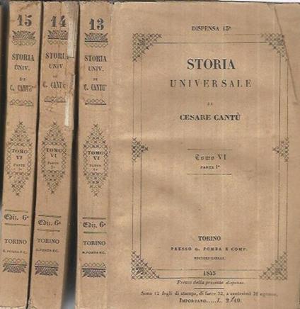 Storia Universale - Anno 1845 - Tomo VI Parte I e II e III - Cesare Cantù - copertina
