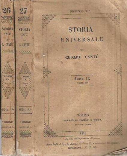 Storia Universale - Anno 1845 - Tomo IX Parte I e II - Cesare Cantù - copertina