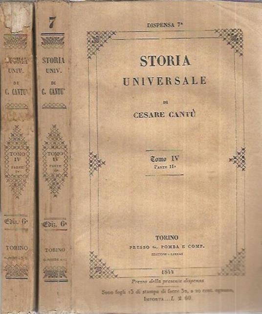 Storia Universale - Anno 1844 - Tomo IV Parte I e II - Cesare Cantù - copertina