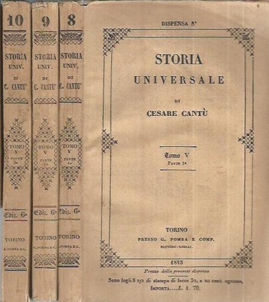 Storia Universale - Anno 1845 - Tomo V Parte I e II e III - Cesare Cantù - copertina