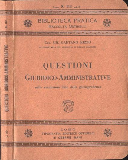 Questioni giuridico - amministrative - copertina
