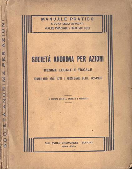 Società anonima per azioni - copertina