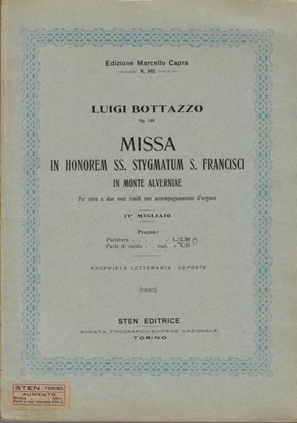 Missa in honorem SS. Stygmatum S. Francisci in Monte Alverniae - copertina