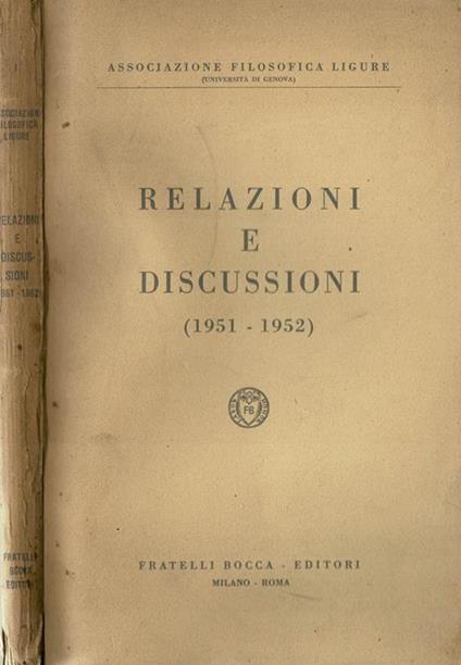 Relazioni e Discussioni " 1951 - 1952 " - copertina