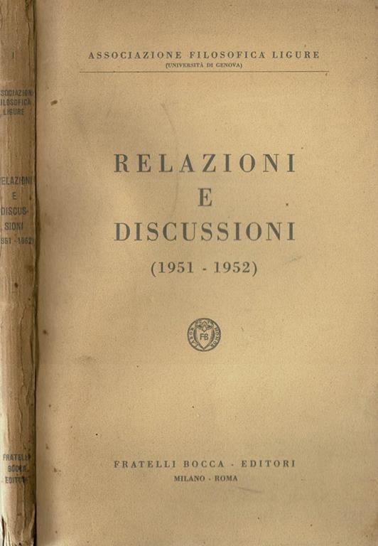 Relazioni e Discussioni " 1951 - 1952 " - copertina