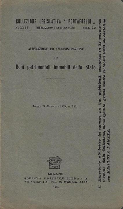 Alienazione ed amministrazione dei beni patrimoniali immobili dello Stato - copertina