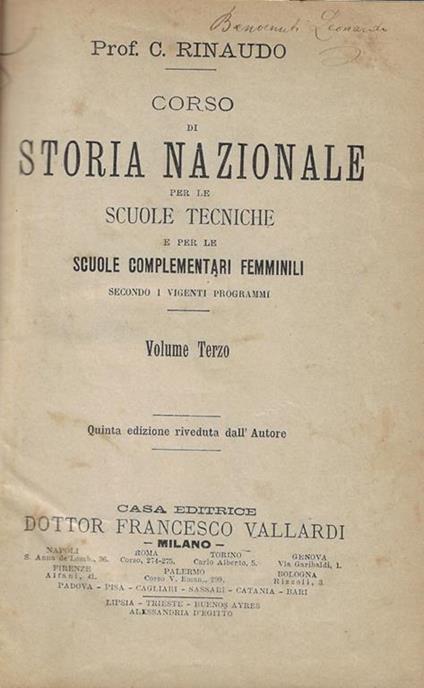 Corso di storia nazionale per le scuole tecniche e per le scuole complementari femminili Vol. III - copertina