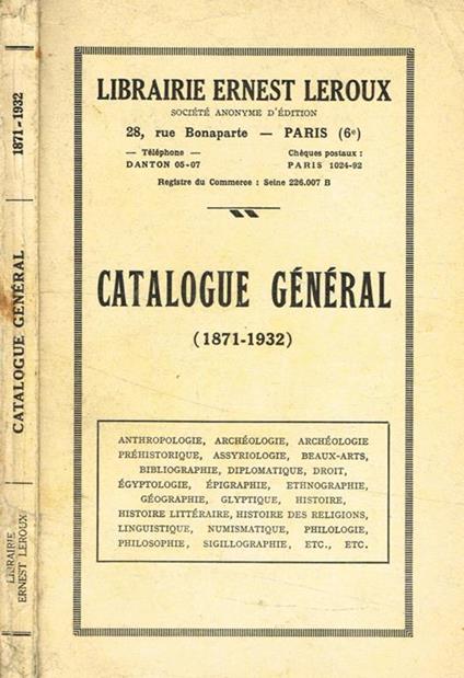 Librairie Ernest Leroux. Catalogue general (1871-1932) - copertina