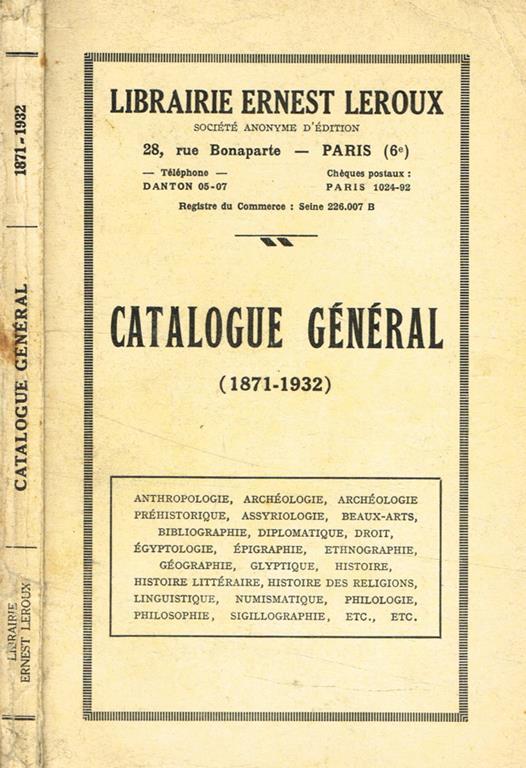 Librairie Ernest Leroux. Catalogue general (1871-1932) - copertina