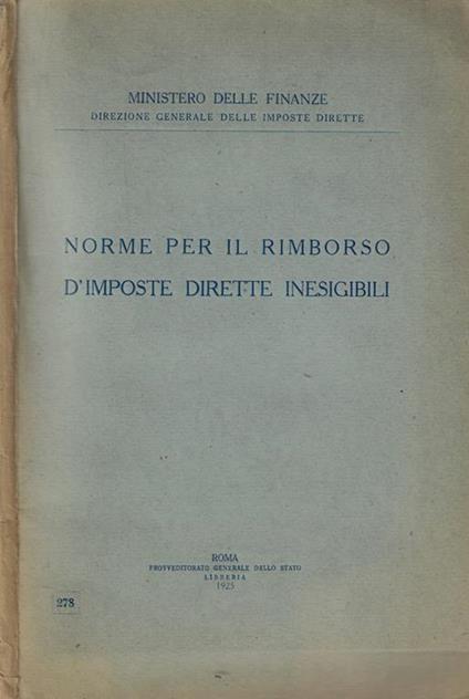 Norme per il rimborso d'imposte dirette inesigibili - copertina