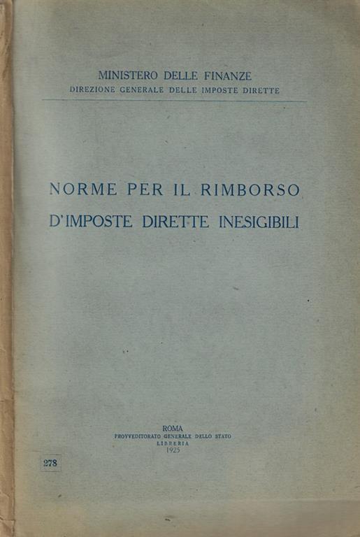 Norme per il rimborso d'imposte dirette inesigibili - copertina