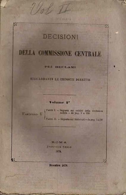 Decisioni della Commissione Centrale pei reclami, volume 2°, fascicolo V - copertina