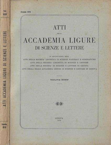 Atti della Accademia ligure di scienze e lettere Volume XXXV Annata 1978 - copertina
