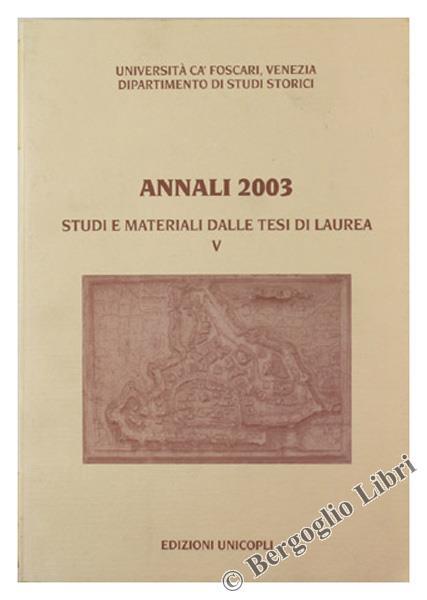 Annali 2003. Studi e Materiali Dalle Tesi di Laurea - copertina