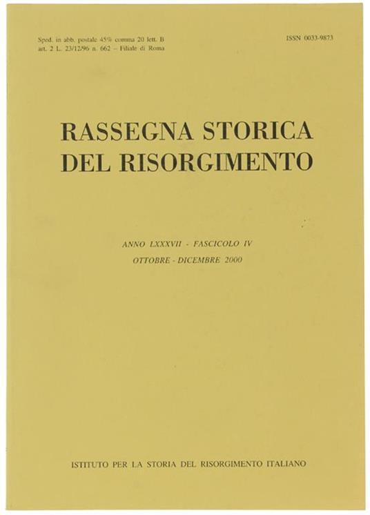 Rassegna Storica Del Risorgimento. Anno Lxxxvii - Fascicolo Iv. Ottobre - Dicembre 2000 - copertina